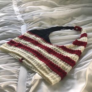 American flag crochet crop top halter lace up back